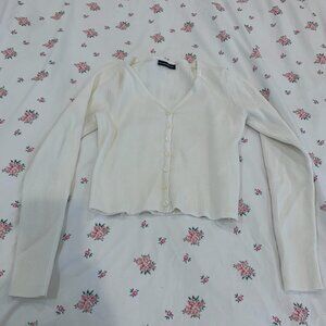 Brandy Melville Button Down Long Sleeve Ribbed Cropped Shirt